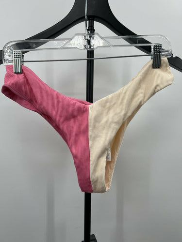 Rip Curl Bikini Bottom Color Block Pink Cream Ribbed Cheeky XL RIP CURL