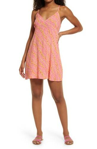 BP. Print V-Neck Crepe Sundress in Pink Ibis Minikimono Floral Size Small BP.