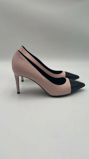 Women’s YSL Saint Laurent Bi-color Seta Rose Pale Black Cap Toe Pumps Size 39 Yves Saint Laurent