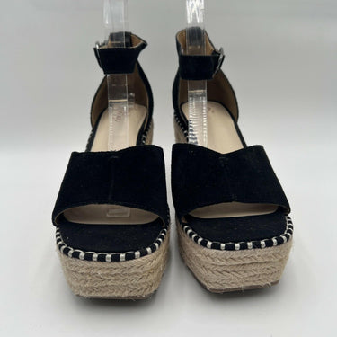 Crown Vintage Jaussie Espadrille Wedge Sandal Black Suede size 8M Crown