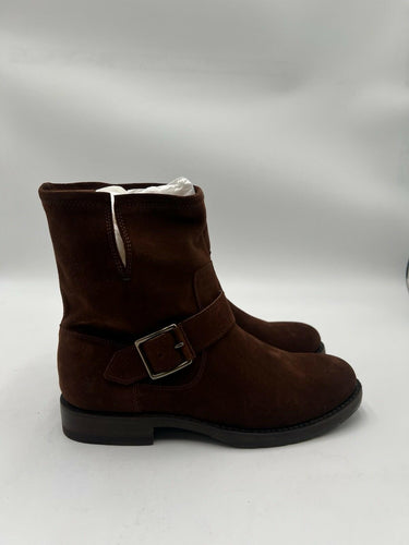 FRYE Natalie Short Engineer Brown Suede Buckle Ankle Boot Womens SIZE 6.5 M Frye
