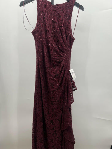 Alex Evenings Lace Sequin Evening Gown Maxi Ruched Ruffle Wine Burgundy SIZE 6 Alex Evenings