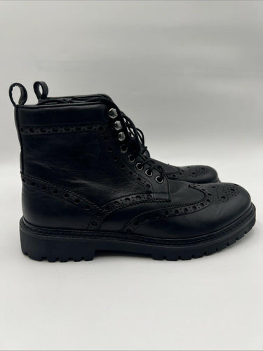 Men’s Saks Fifth Avenue "Agosto" Black Leather Wingtip Brogue Boot Size 9M Saks Fifth Avenue
