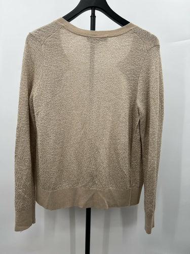 LOFT Cardigan Womens Beige Gold Metallic Shimmer Button Front Sweater S LOFT