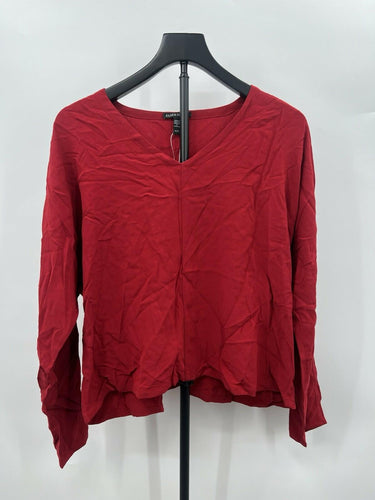 Eileen Fisher Top Red V Neck Long Sleeve Silk Relaxed Blouse XS/TP Eileen Fisher