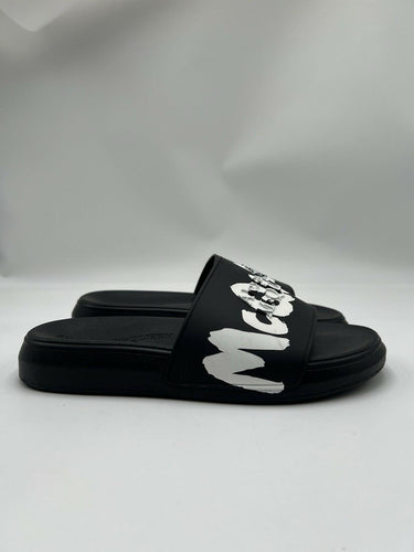 Alexander McQueen Graffiti Logo black rubber pool slide Size 42 M Alexander Mcqueen