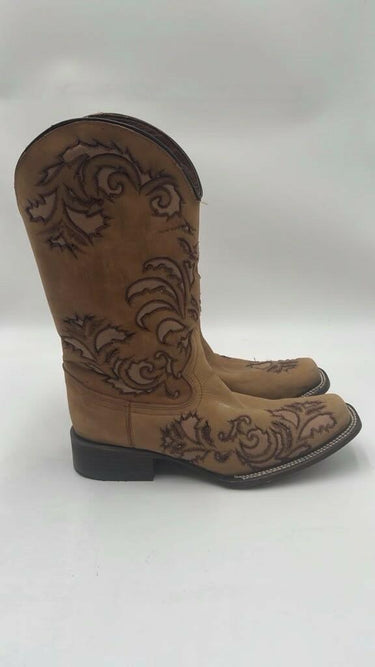 Circle G Inlay & Embroidery Tall Western Boot Honey Leather Women Size 8.5M Circle G