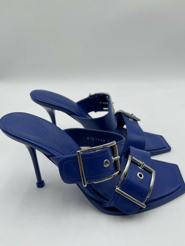 Alexander McQueen 100mm Buckled Leather Sandals electric blue leather Size 38.5 Alexander McQueen
