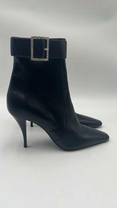 Women’s Saint Laurent Tom 90 Crystal-Buckle Leather Ankle Boots Size 38 Saint Laurent
