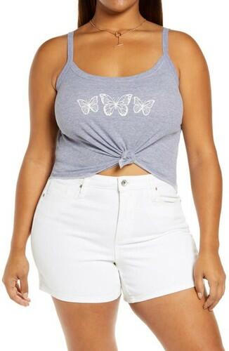 BP. Graphic Rib Tank in Grey Butterfly Trio Graphic Size 1X BP.