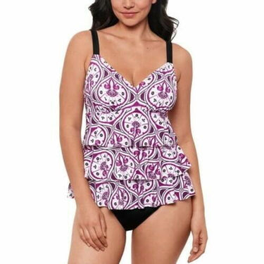 Swim Solutions Women s Printed Tiered Fauxkini One-Piece Swimsuit Magenta 12 Swim Solutions