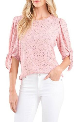 CeCe Delicate Tie Sleeve Blouse in Mountain Rose Size XXS CeCe