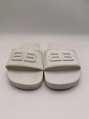Women’s Balenciaga BB 3D Logo Pool Slide Sandals in White rubber Size 40