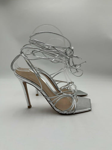 Women’s Gianvito Rossi 105mm Sylvie sandals Sliver Leather Heels Size 36 GIANVITO ROSSI