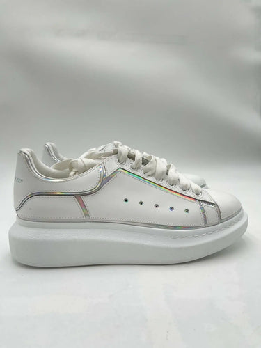 Alexander McQueen Oversized Sneakers White Leather iridescent silver Size 42 Alexander McQueen
