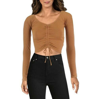 Madden Girl Womens Juniors Ribbed Ruched Crop Top Brown M Madden Girl