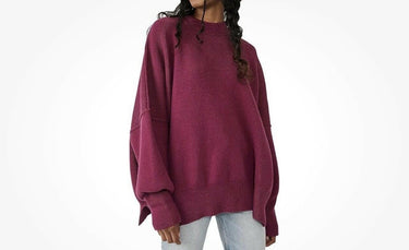 Free People Tunic Sweater Women's Purple Cotton Blend Crew-Neck Long Sleeves M Free People