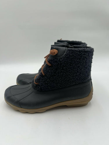 Sperry Sherpa Duck Boots Black Teddy Fleece Lace Up Winter Womens Size 7