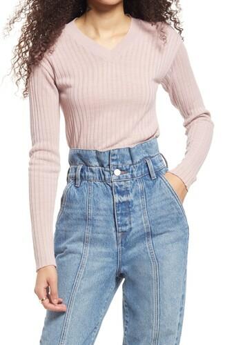 BP. Reagan Rib Crop Sweater in Pink Smoke Size X-Small BP.