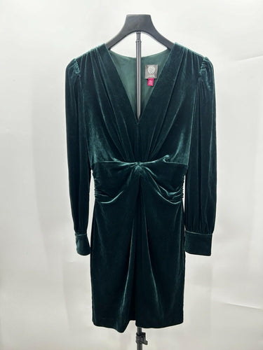 Vince Camuto Women Dress Size 6 Green Twist Front Long Sleeve Velvet Fit Flare Vince Camuto