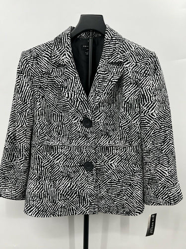 Kim Rogers Blazer Black White Geometric Print Suit Jacket NWT 8 Kim Rogers