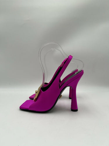 Versace Medusa Plaque satin slingback sandals in fuchsia pink Size 37.5 Versace