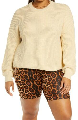 BP. Oversize Crewneck Sweater in Tan Boulder Size 1X BP.