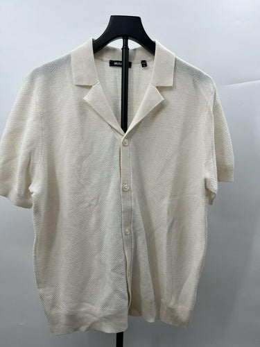 Murano Polo Sweater Mens Knit Camp Collar Button Up Ivory Textured Shirt L Polo