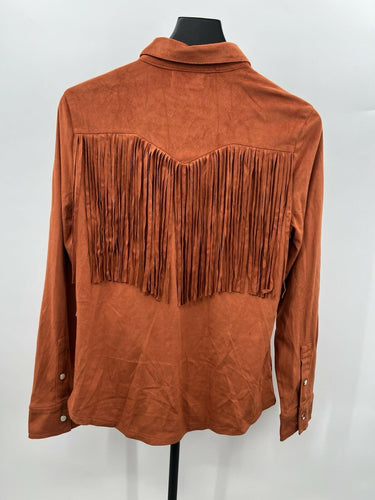NWD Shyanne Life Rust Faux Suede Fringe Western Shirt Snap Button Cowgirl S Shyanne