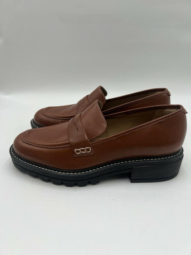 BERNARDO Womens Loafers Brown Leather Chunky Lug Sole Penny Size 8M