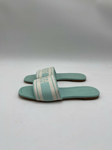 Tory Burch Double T Jacquard Slide sandals Light Aqua Size 7M