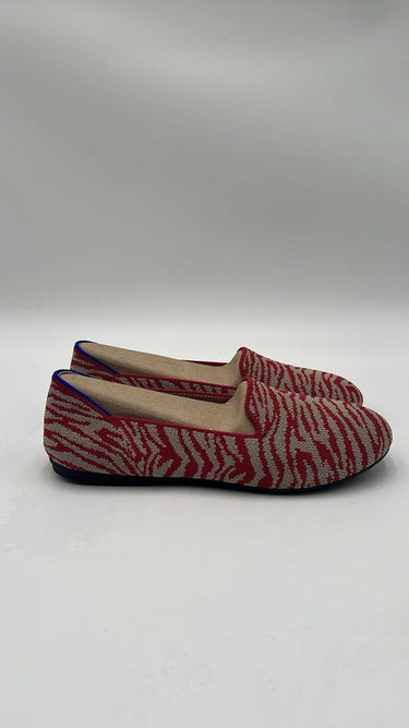 Girls Rothy’s “THE LOAFER” White/Red Zebra Print Knit Round Toe Flats Size 4 Rothy’s