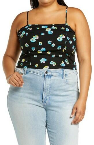 BP. Spaghetti Crop Top Blouse Women s 1X Black SM Textile Floral 1X BP.