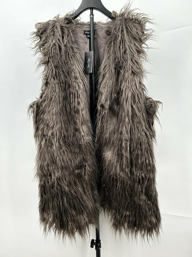 City Chic Woman’s Mushroom long-hair faux fur vest Fluffy Open Front Size L City Chic