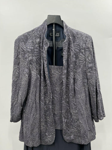 Alex Evenings 2 Piece Dress Jacket Set Long Formal Smoke Glitter 14 Alex Evenings