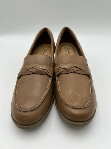 Clarks Charlten Echo Dark Sand Leather Loafers Size 9.5