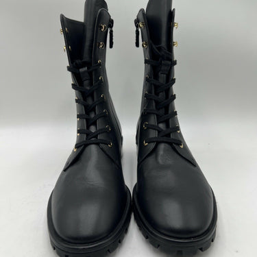 Stuart Weitzman Laine Woman's Leather Combat Boot BLACK LEATHER LACE ZIP Size 8.5B