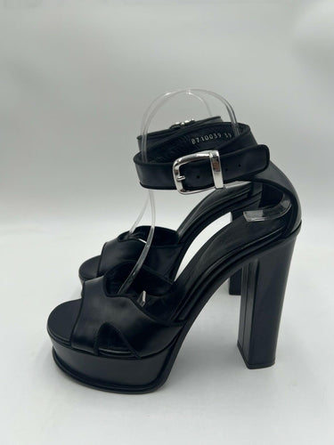 Alexander McQueen Women Black Leather Platform Heel Sandal Shoe Size 39 Alexander McQueen