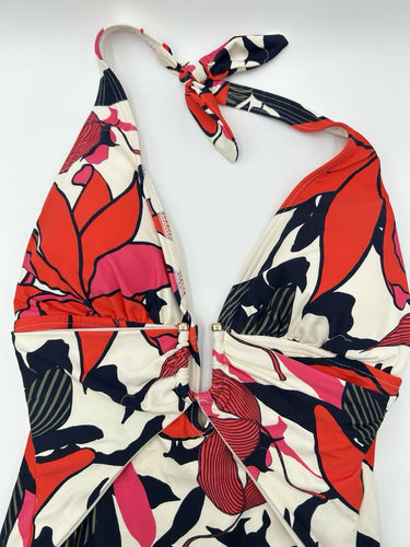 Vince Camuto Woman’s Wild Lotus Plunging Wrap One-Piece Swimsuit Size 8 Vince Camuto
