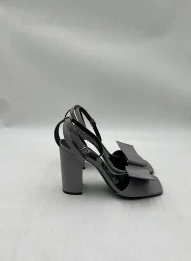 Dries Van Noten Bow Gray Leather Block Heel Sandal Womens SIZE 10B Dries Van