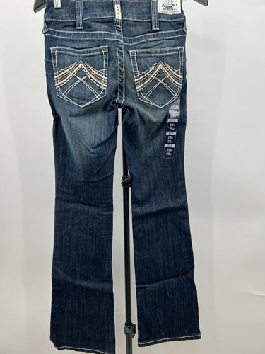 Ariat REAL Denim Jeans Low Rise Boot Cut Dark Wash Embroidered Pocket Womens 25R Ariat