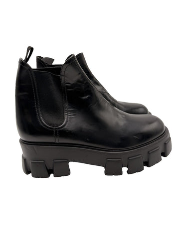 Prada Monolith Platform Black Brushed Leather Chelsea Boots Size EU 41 Wms 11 PRADA