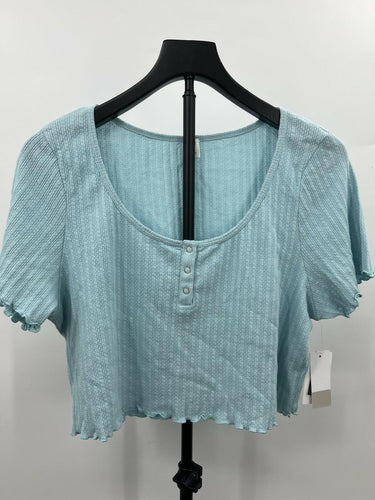 BP Aqua Crop Top Henley Tee Ribbed Lettuce Hem Plus Size 1X BP.