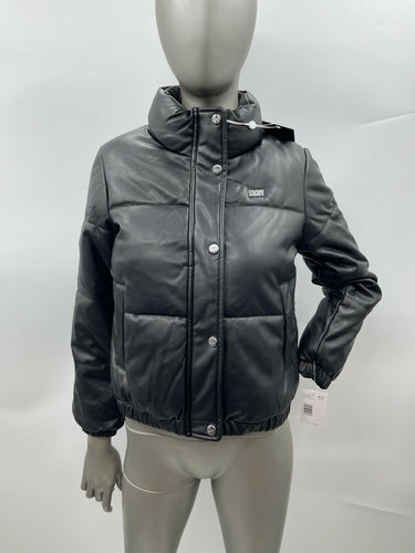 NWT Girls DKNY black faux leather cropped puffer jacket Color Black Size M 10/12 DKNY