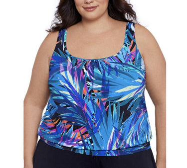 Swim Solutions Plus Size Printed Blouson Tankini Top,22W Swim Solutions
