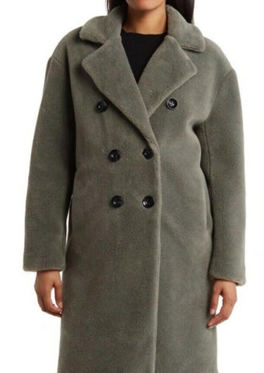 NWT REBECCA MINKOFF Faux Shearling Double Breasted Coat In Green Size L Rebecca Minkoff