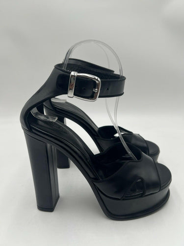 Alexander McQueen Women Black Leather Platform Heel Sandal Shoe Size 39 Alexander McQueen