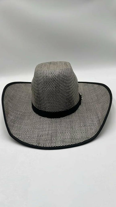 PBR Bull Riders Black White Checkerboard Straw Cowboy Hat Wide Brim 7 1/8 Pbr