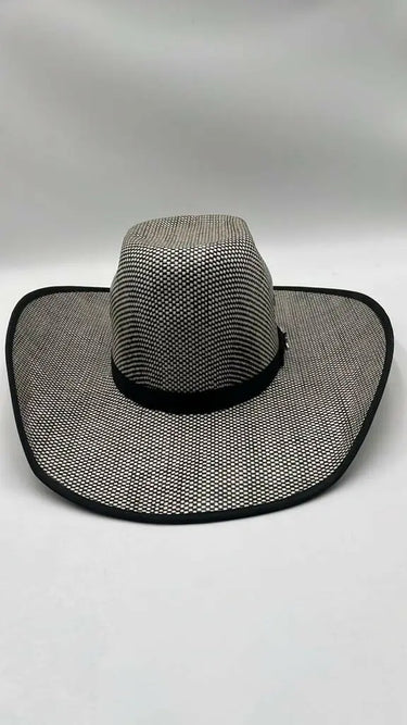 PBR Bull Riders Black White Checkerboard Straw Cowboy Hat Wide Brim 7 1/8 Pbr