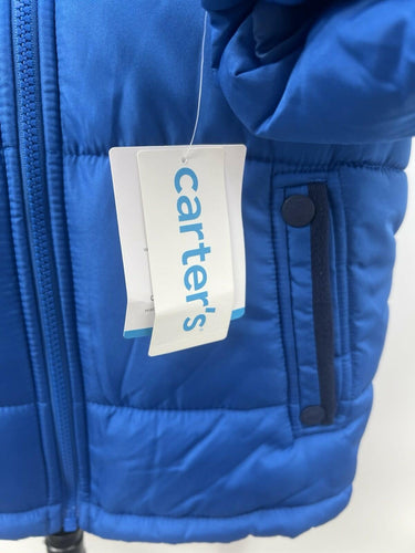 Carter's Boys Blue Puffer Coat Orange Fleece Lining Hood Winter Jacket NWT 5/6 Carter's